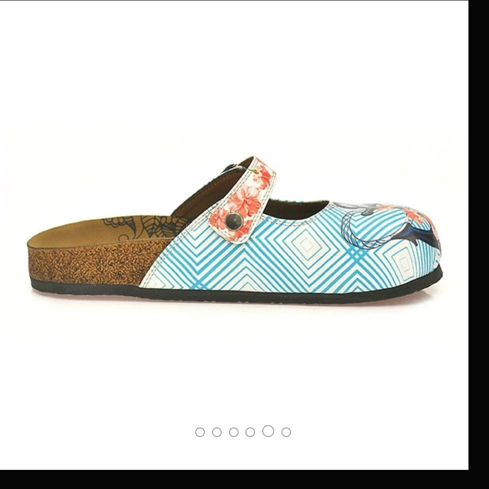 Calceo Coral Comfort Mule Clog  Floral Anchor Square Whimsical Vacay Vegan 40
